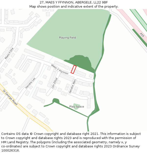 27, MAES Y FFYNNON, ABERGELE, LL22 9BF: Location map and indicative extent of plot