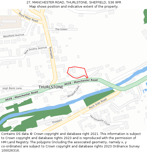 27, MANCHESTER ROAD, THURLSTONE, SHEFFIELD, S36 9PR: Location map and indicative extent of plot