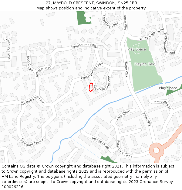 27, MAYBOLD CRESCENT, SWINDON, SN25 1RB: Location map and indicative extent of plot