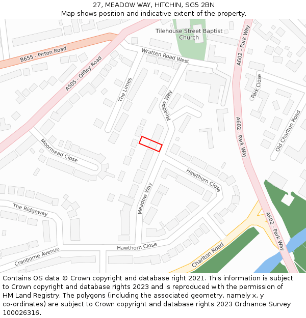 27, MEADOW WAY, HITCHIN, SG5 2BN: Location map and indicative extent of plot