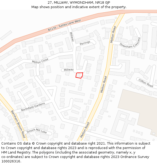 27, MILLWAY, WYMONDHAM, NR18 0JP: Location map and indicative extent of plot