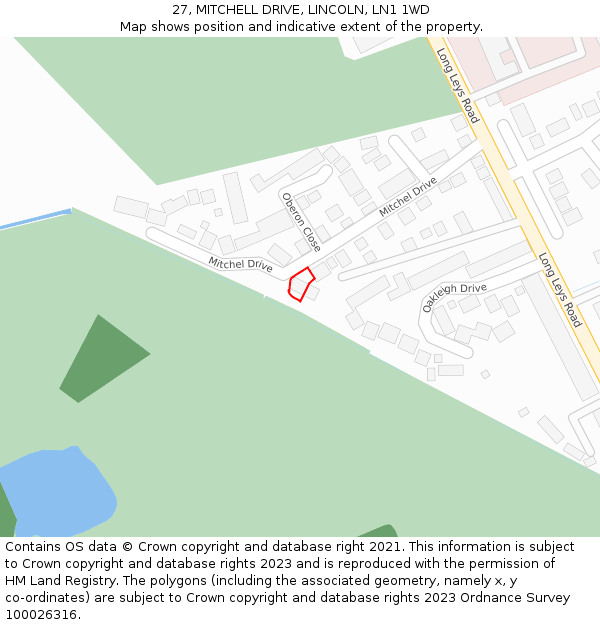 27, MITCHELL DRIVE, LINCOLN, LN1 1WD: Location map and indicative extent of plot