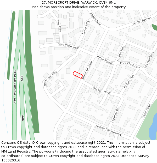 27, MORECROFT DRIVE, WARWICK, CV34 6NU: Location map and indicative extent of plot