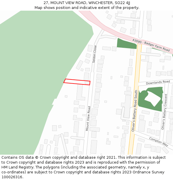 27, MOUNT VIEW ROAD, WINCHESTER, SO22 4JJ: Location map and indicative extent of plot