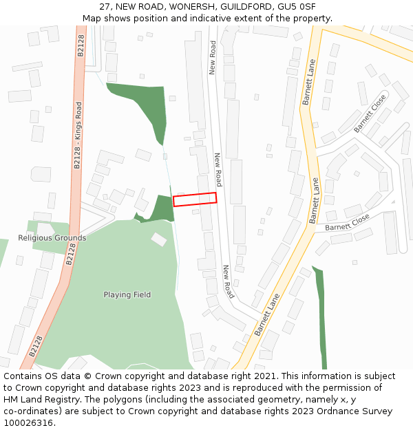 27, NEW ROAD, WONERSH, GUILDFORD, GU5 0SF: Location map and indicative extent of plot