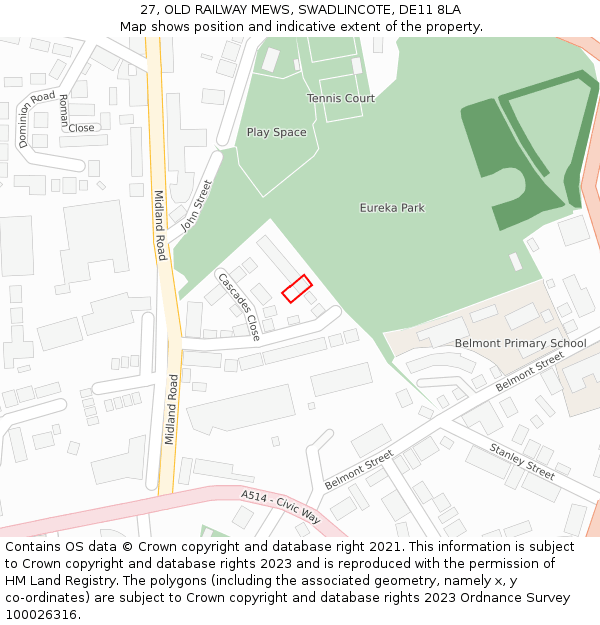 27, OLD RAILWAY MEWS, SWADLINCOTE, DE11 8LA: Location map and indicative extent of plot