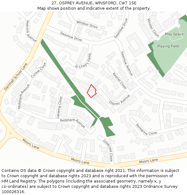 27, OSPREY AVENUE, WINSFORD, CW7 1SE: Location map and indicative extent of plot