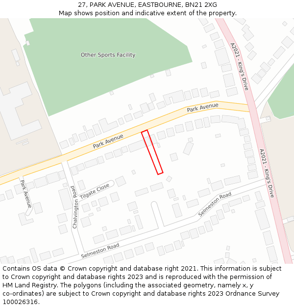 27, PARK AVENUE, EASTBOURNE, BN21 2XG: Location map and indicative extent of plot