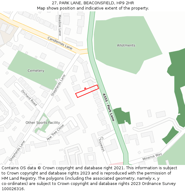 27, PARK LANE, BEACONSFIELD, HP9 2HR: Location map and indicative extent of plot