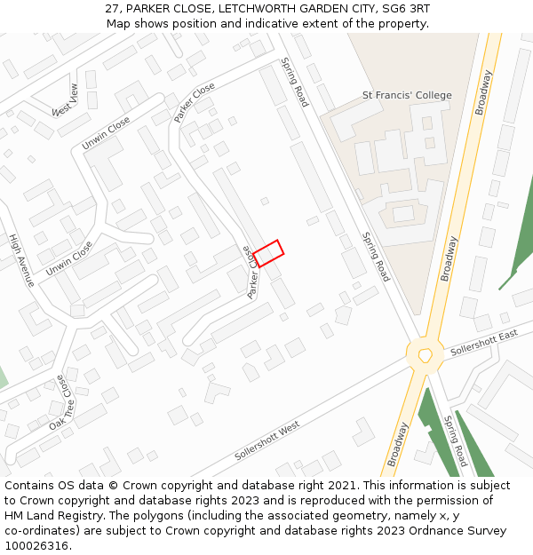 27, PARKER CLOSE, LETCHWORTH GARDEN CITY, SG6 3RT: Location map and indicative extent of plot