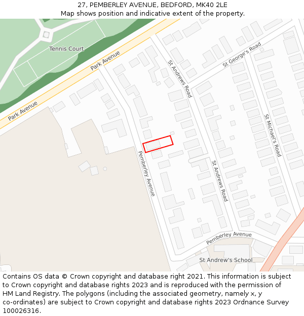 27, PEMBERLEY AVENUE, BEDFORD, MK40 2LE: Location map and indicative extent of plot