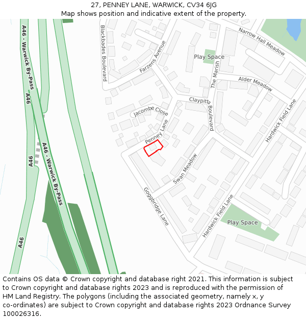 27, PENNEY LANE, WARWICK, CV34 6JG: Location map and indicative extent of plot