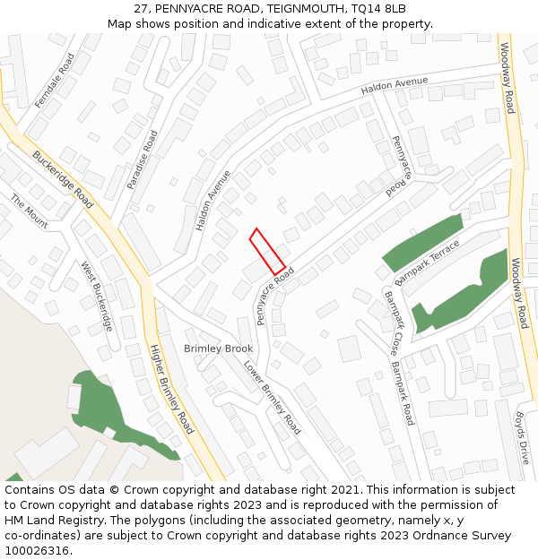 27, PENNYACRE ROAD, TEIGNMOUTH, TQ14 8LB: Location map and indicative extent of plot