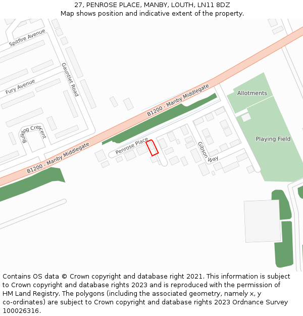 27, PENROSE PLACE, MANBY, LOUTH, LN11 8DZ: Location map and indicative extent of plot