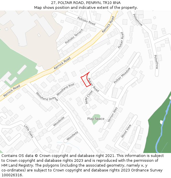 27, POLTAIR ROAD, PENRYN, TR10 8NA: Location map and indicative extent of plot