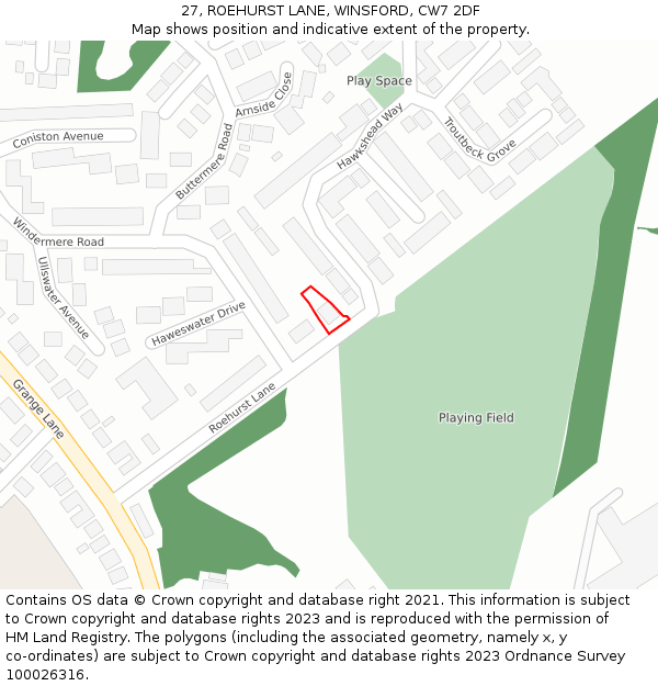 27, ROEHURST LANE, WINSFORD, CW7 2DF: Location map and indicative extent of plot