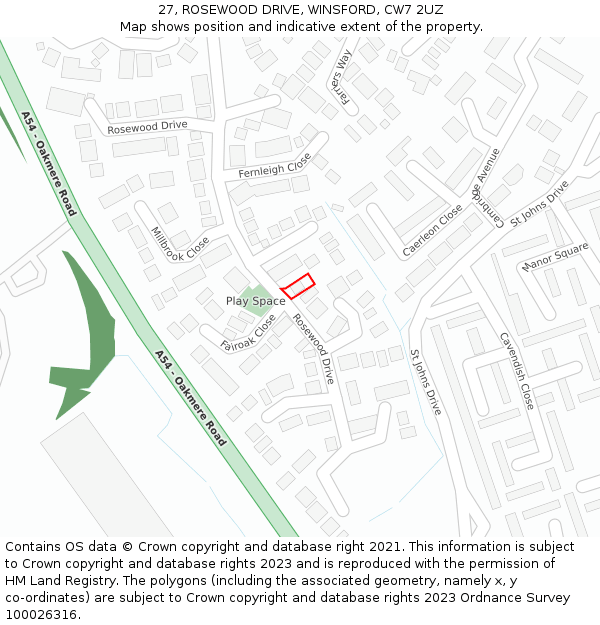 27, ROSEWOOD DRIVE, WINSFORD, CW7 2UZ: Location map and indicative extent of plot