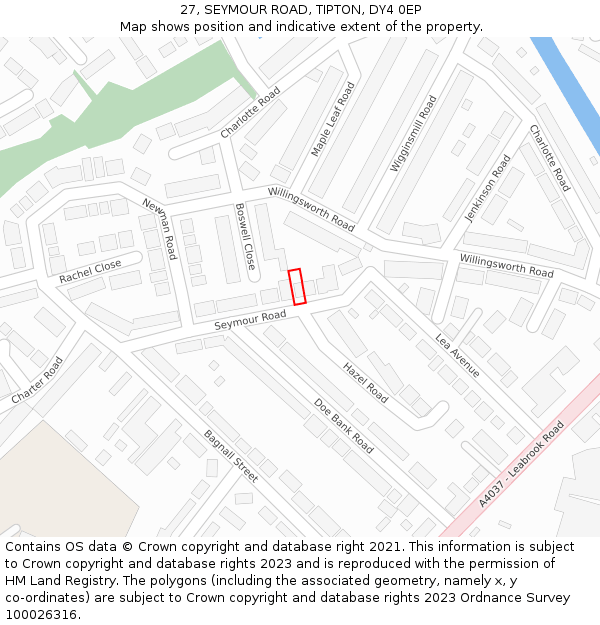 27, SEYMOUR ROAD, TIPTON, DY4 0EP: Location map and indicative extent of plot