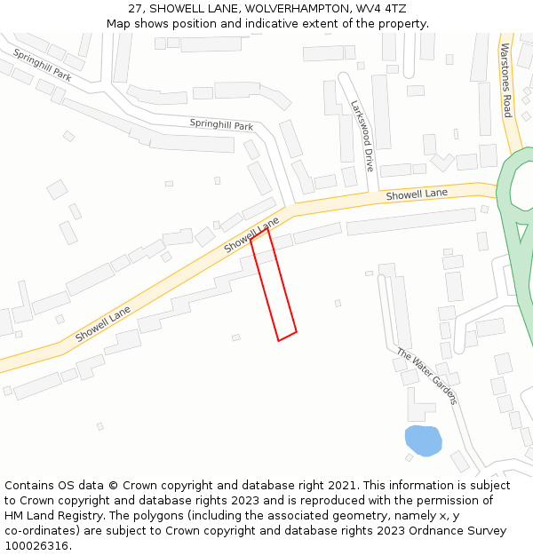 27, SHOWELL LANE, WOLVERHAMPTON, WV4 4TZ: Location map and indicative extent of plot