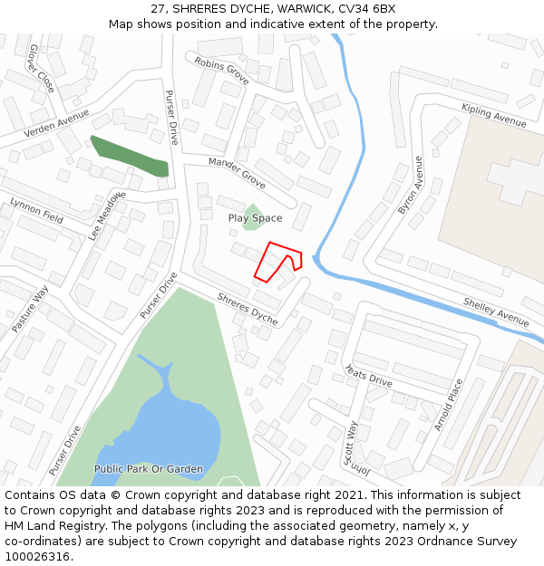 27, SHRERES DYCHE, WARWICK, CV34 6BX: Location map and indicative extent of plot