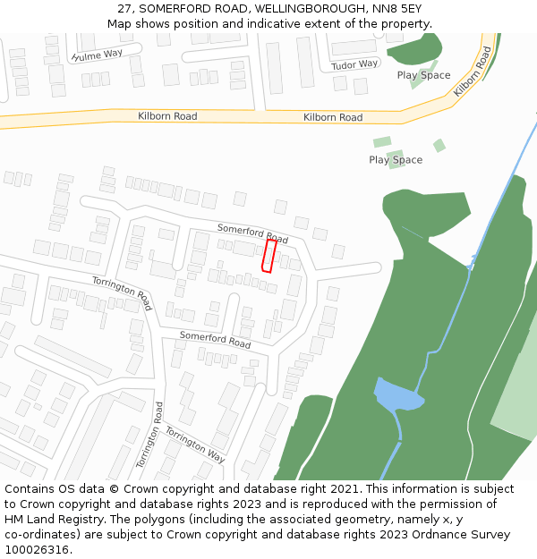 27, SOMERFORD ROAD, WELLINGBOROUGH, NN8 5EY: Location map and indicative extent of plot