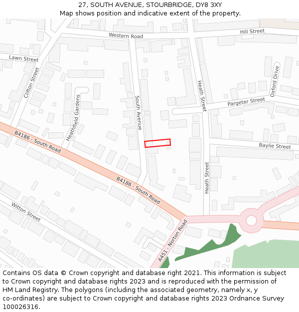 27, SOUTH AVENUE, STOURBRIDGE, DY8 3XY: Location map and indicative extent of plot