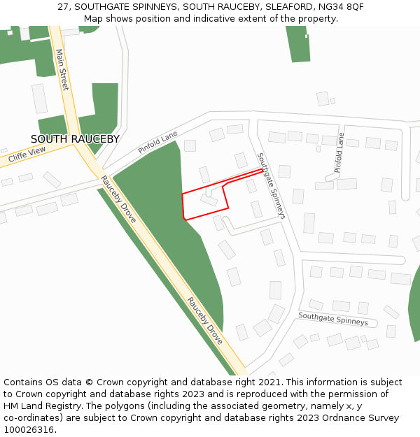 27, SOUTHGATE SPINNEYS, SOUTH RAUCEBY, SLEAFORD, NG34 8QF: Location map and indicative extent of plot