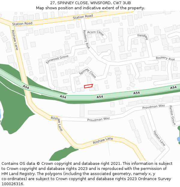 27, SPINNEY CLOSE, WINSFORD, CW7 3UB: Location map and indicative extent of plot