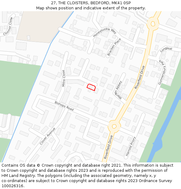 27, THE CLOISTERS, BEDFORD, MK41 0SP: Location map and indicative extent of plot