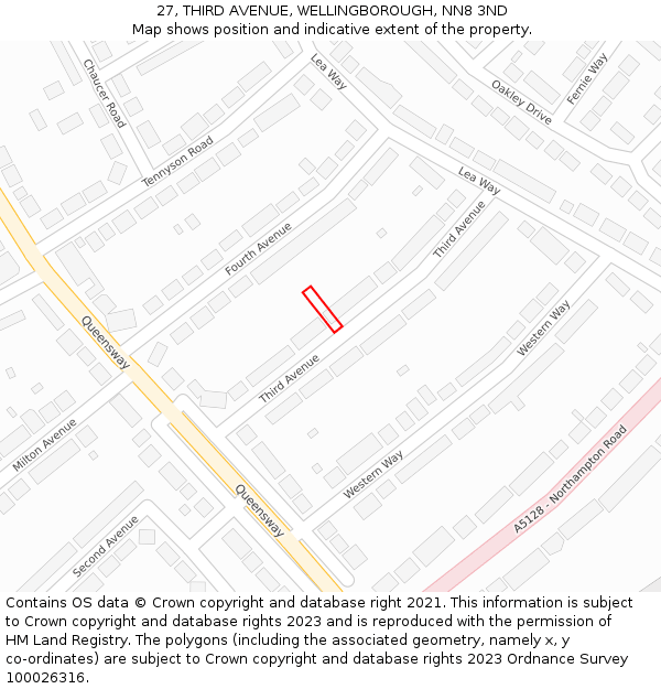 27, THIRD AVENUE, WELLINGBOROUGH, NN8 3ND: Location map and indicative extent of plot