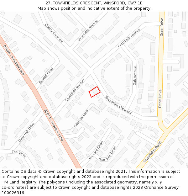 27, TOWNFIELDS CRESCENT, WINSFORD, CW7 1EJ: Location map and indicative extent of plot