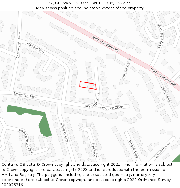 27, ULLSWATER DRIVE, WETHERBY, LS22 6YF: Location map and indicative extent of plot