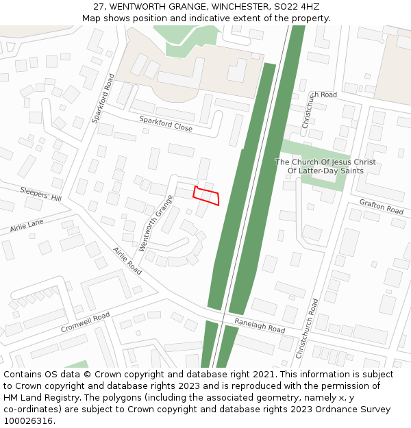 27, WENTWORTH GRANGE, WINCHESTER, SO22 4HZ: Location map and indicative extent of plot