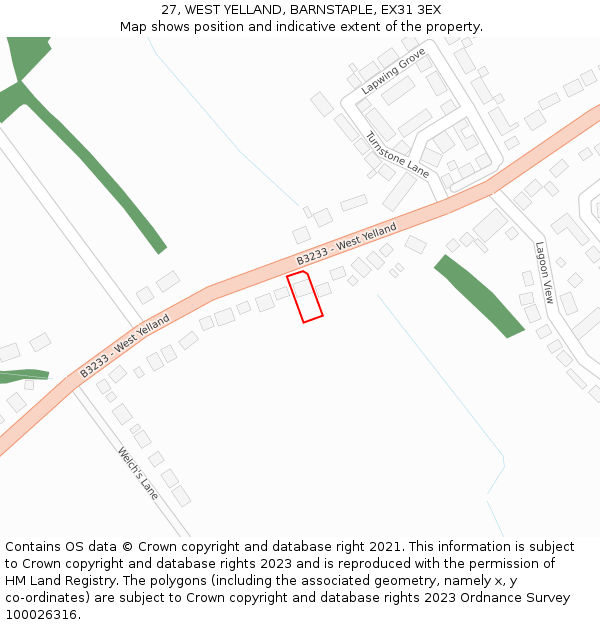 27, WEST YELLAND, BARNSTAPLE, EX31 3EX: Location map and indicative extent of plot