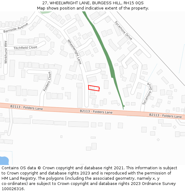 27, WHEELWRIGHT LANE, BURGESS HILL, RH15 0QS: Location map and indicative extent of plot