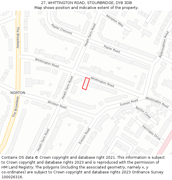 27, WHITTINGTON ROAD, STOURBRIDGE, DY8 3DB: Location map and indicative extent of plot