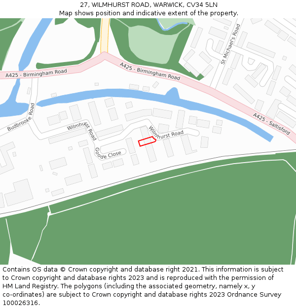 27, WILMHURST ROAD, WARWICK, CV34 5LN: Location map and indicative extent of plot