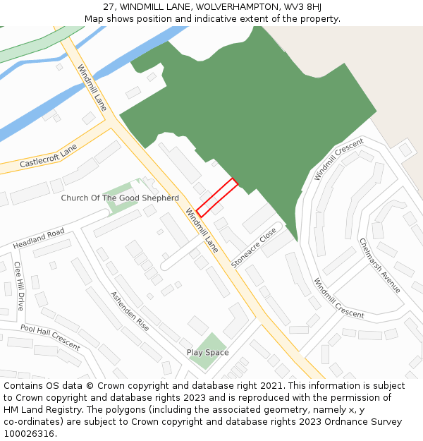 27, WINDMILL LANE, WOLVERHAMPTON, WV3 8HJ: Location map and indicative extent of plot