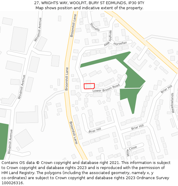 27, WRIGHTS WAY, WOOLPIT, BURY ST EDMUNDS, IP30 9TY: Location map and indicative extent of plot