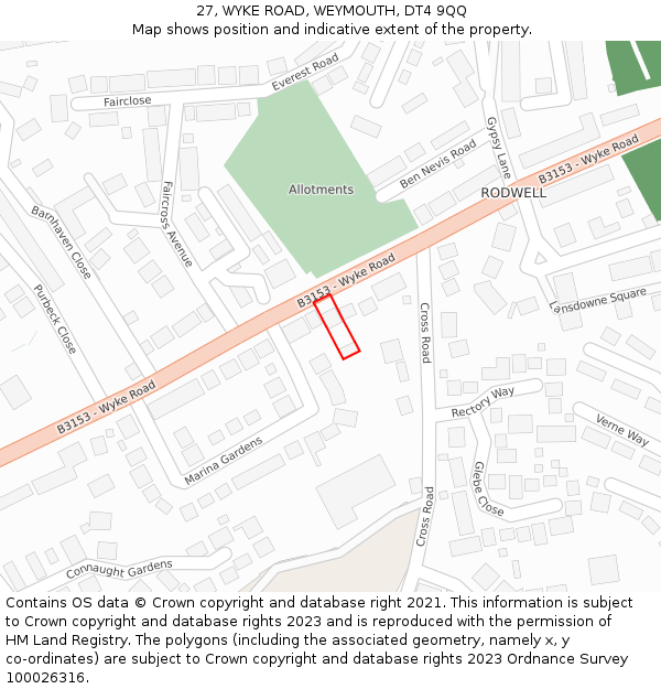 27, WYKE ROAD, WEYMOUTH, DT4 9QQ: Location map and indicative extent of plot