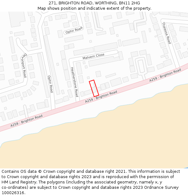 271, BRIGHTON ROAD, WORTHING, BN11 2HG: Location map and indicative extent of plot