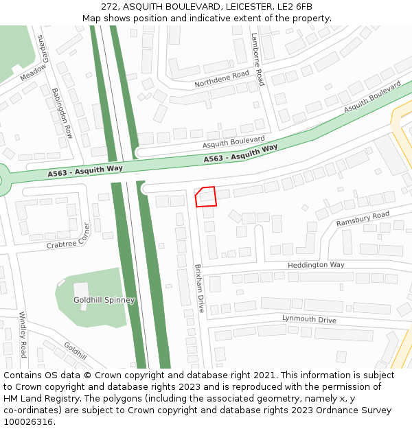 272, ASQUITH BOULEVARD, LEICESTER, LE2 6FB: Location map and indicative extent of plot