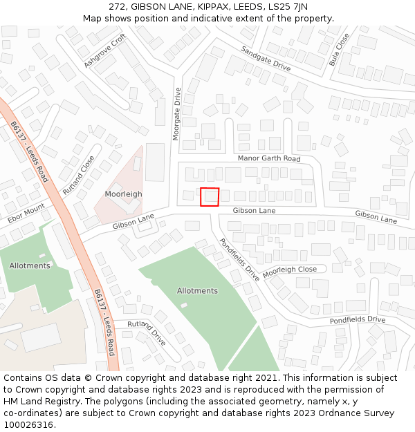 272, GIBSON LANE, KIPPAX, LEEDS, LS25 7JN: Location map and indicative extent of plot