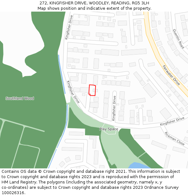 272, KINGFISHER DRIVE, WOODLEY, READING, RG5 3LH: Location map and indicative extent of plot