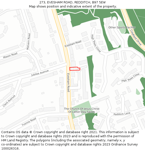 273, EVESHAM ROAD, REDDITCH, B97 5EW: Location map and indicative extent of plot