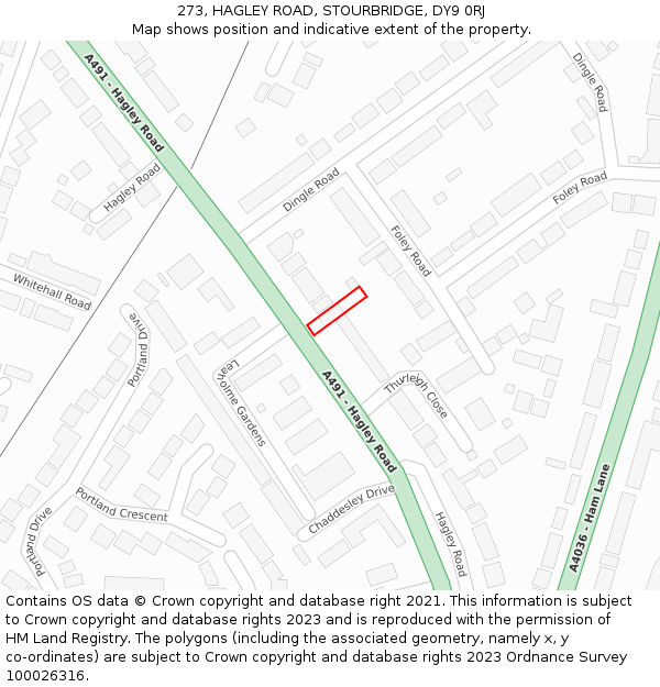 273, HAGLEY ROAD, STOURBRIDGE, DY9 0RJ: Location map and indicative extent of plot