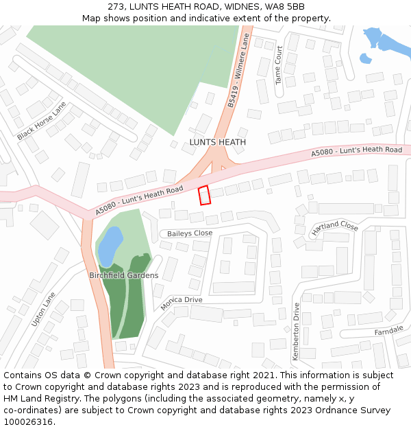 273, LUNTS HEATH ROAD, WIDNES, WA8 5BB: Location map and indicative extent of plot