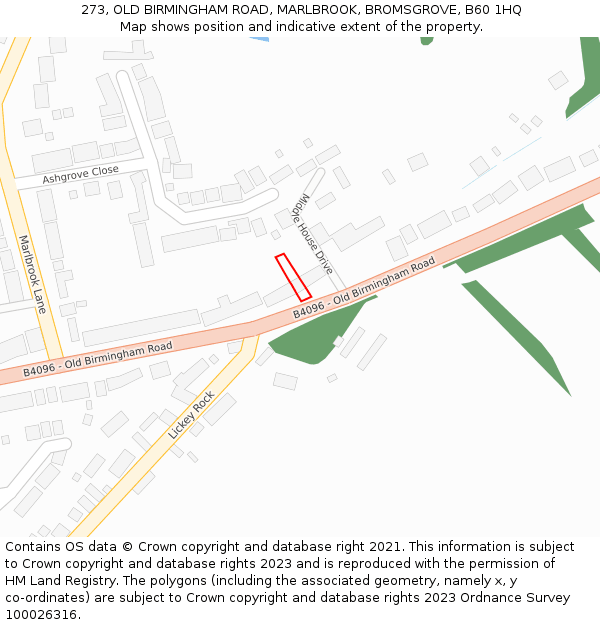 273, OLD BIRMINGHAM ROAD, MARLBROOK, BROMSGROVE, B60 1HQ: Location map and indicative extent of plot