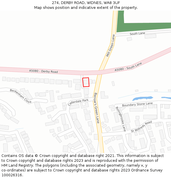 274, DERBY ROAD, WIDNES, WA8 3UF: Location map and indicative extent of plot