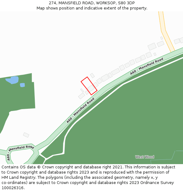 274, MANSFIELD ROAD, WORKSOP, S80 3DP: Location map and indicative extent of plot